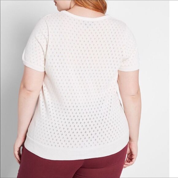 ModCloth White Cable Knit Sweater My Treat Neutral Pullover Knit Sweater Size 1X - Picture 2 of 6